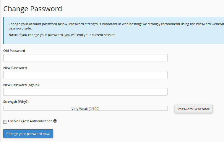 cPanel Change Password