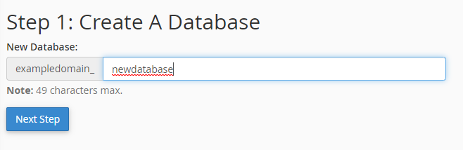 MySQL Database Wizard Database Name