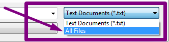 Notepad All Files Dropdown