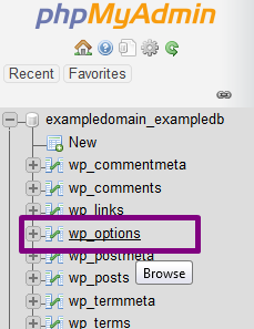 phpMyAdmin Select WordPress Options Table