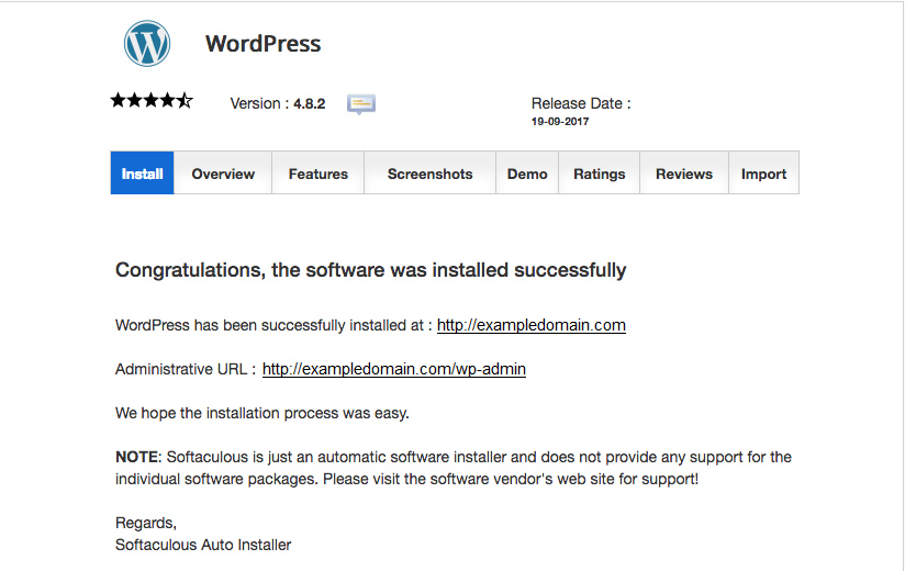 Softaculous WordPress Has Been Installed Successfully