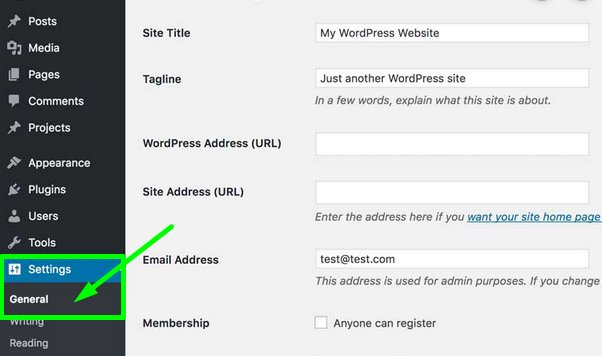 WordPress Settings General