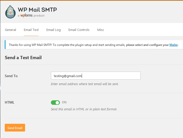 WP Mail SMTP Email Test